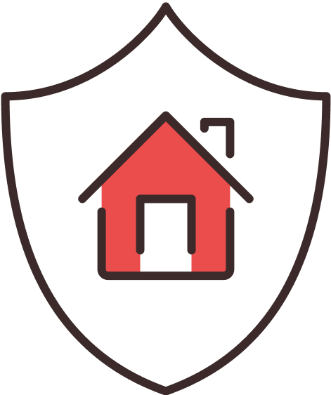 Illustration of a red house icon inside a white shield outline, symbolizing home protection or security.